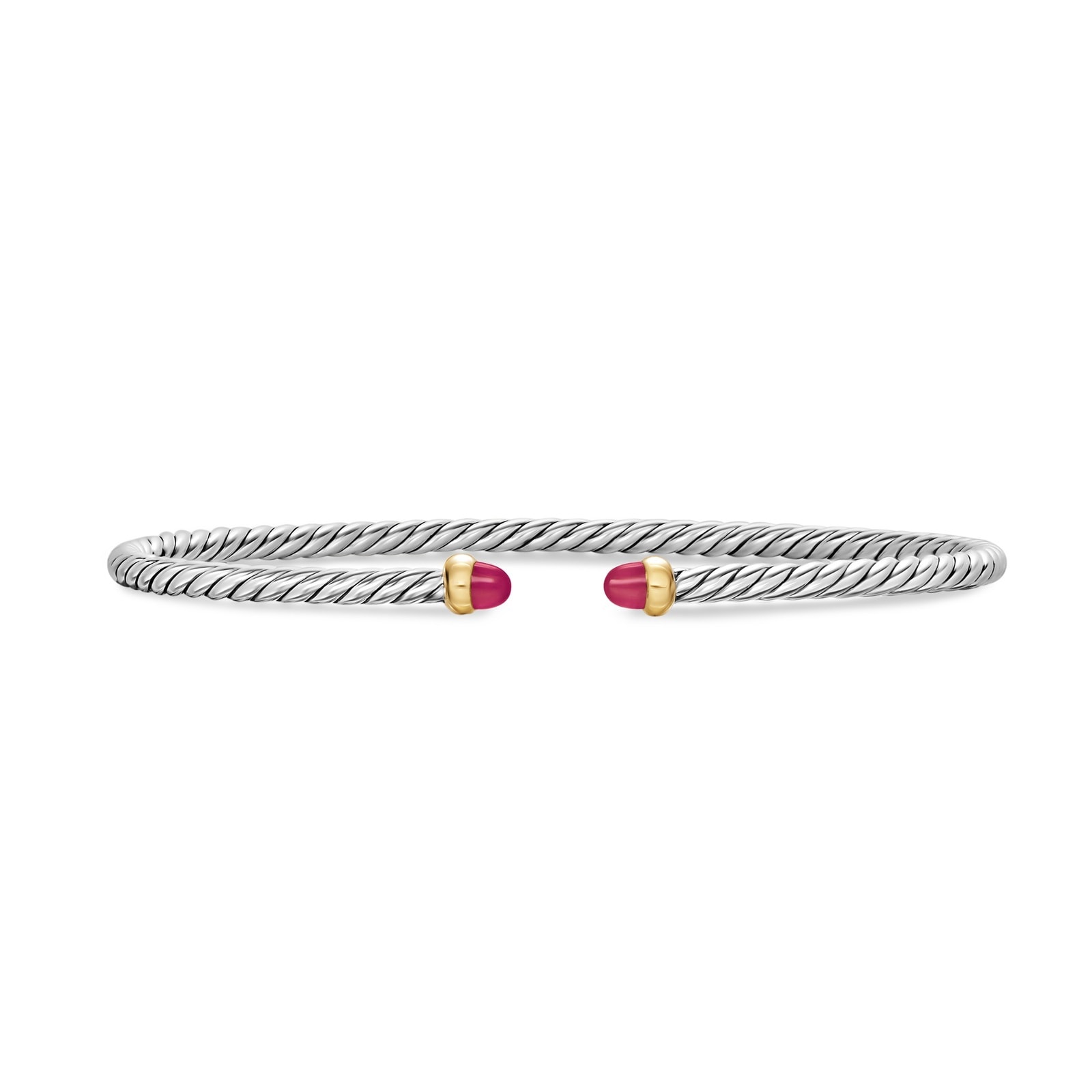 David Yurman Micro Cable Flex® Bracelet In Sterling Silver With 14ct Yellow Gold And Rubies, 2.6mm
