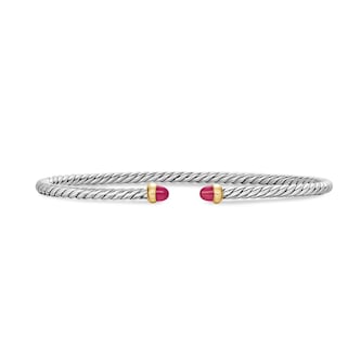 David Yurman Micro Cable Flex® Bracelet In Sterling Silver With 14ct Yellow Gold And Rubies, 2.6mm