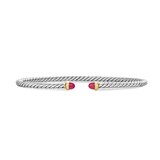 David Yurman Micro Cable Flex® Bracelet In Sterling Silver With 14ct Yellow Gold And Rubies, 2.6mm