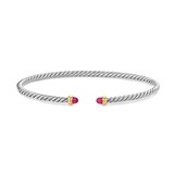 David Yurman Micro Cable Flex® Bracelet In Sterling Silver With 14ct Yellow Gold And Rubies, 2.6mm