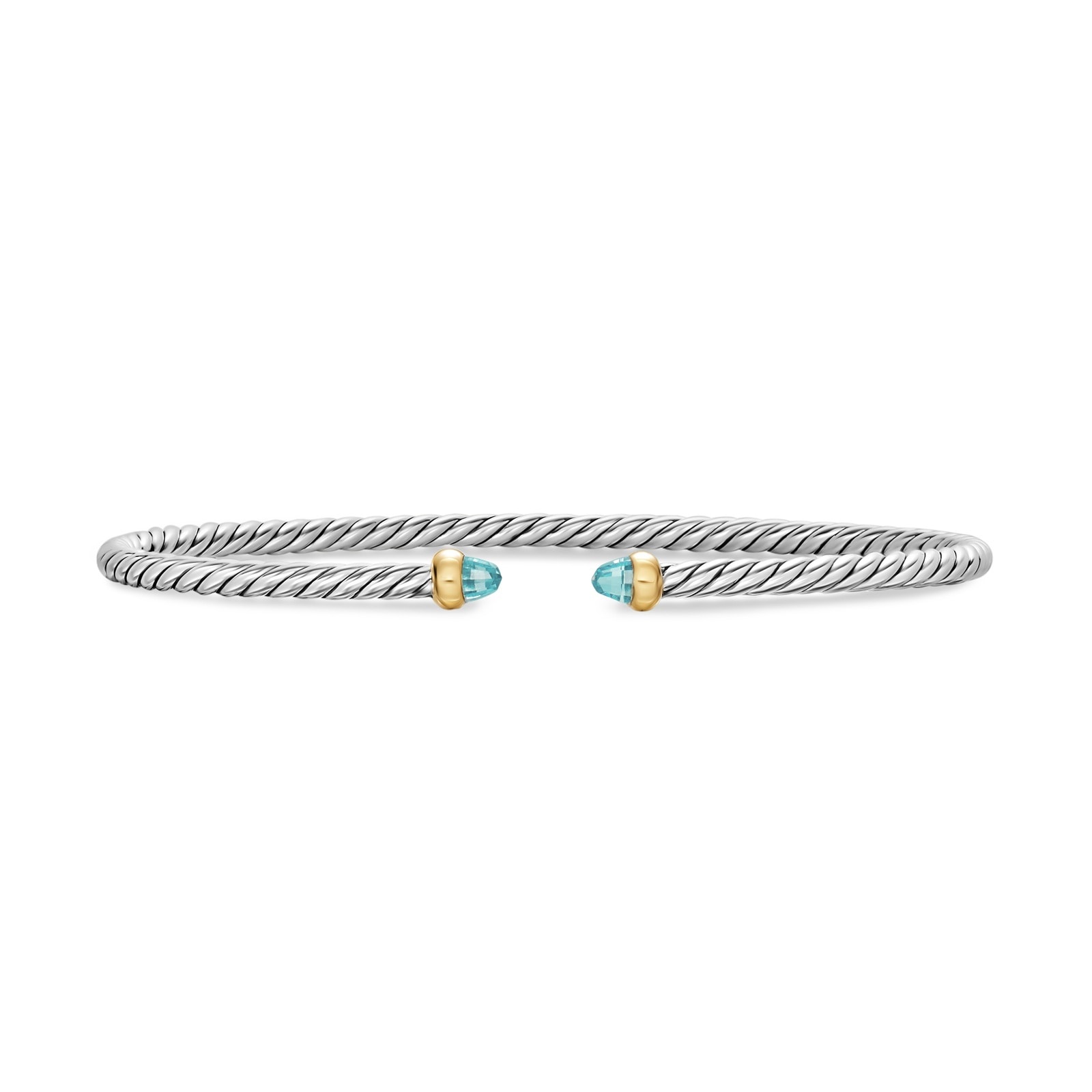 David Yurman Micro Cable Flex® Bracelet In Sterling Silver With 14ct Yellow Gold And Aquamarine, 2.6mm