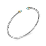 David Yurman Micro Cable Flex® Bracelet In Sterling Silver With 14ct Yellow Gold And Aquamarine, 2.6mm - Size Small