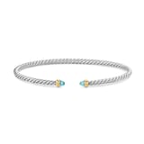 David Yurman Micro Cable Flex® Bracelet In Sterling Silver With 14ct Yellow Gold And Aquamarine, 2.6mm - Size Small