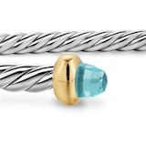 David Yurman Micro Cable Flex® Bracelet In Sterling Silver With 14ct Yellow Gold And Aquamarine, 2.6mm - Size Small