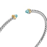 David Yurman Micro Cable Flex® Bracelet In Sterling Silver With 14ct Yellow Gold And Aquamarine, 2.6mm - Size Small