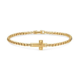 David Yurman Cross Station Box Chain Bracelet In 18ct Yellow Gold, 3.4mm David Yurman Cross Station Box Chain Bracelet In 18ct Yellow Gold, 3.4mm