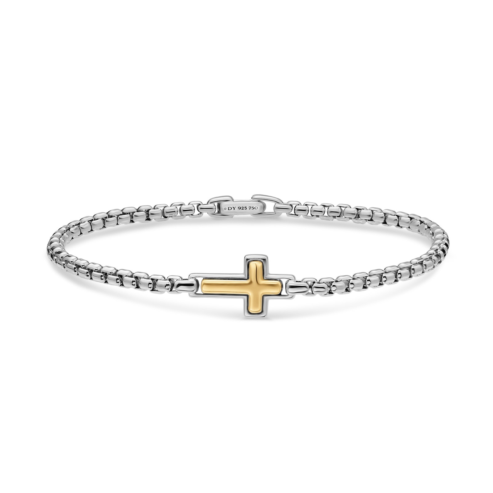David Yurman Cross Station Box Chain Bracelet In Sterling Silver And 14ct Yellow Gold, 3.6mm David Yurman Cross Station Box Chain Bracelet In Sterling Silver And 14ct Yellow Gold, 3.6mm