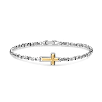 David Yurman Cross Station Box Chain Bracelet In Sterling Silver And 14ct Yellow Gold, 3.6mm David Yurman Cross Station Box Chain Bracelet In Sterling Silver And 14ct Yellow Gold, 3.6mm