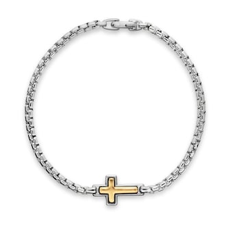 David Yurman Cross Station Box Chain Bracelet In Sterling Silver And 14ct Yellow Gold, 3.6mm David Yurman Cross Station Box Chain Bracelet In Sterling Silver And 14ct Yellow Gold, 3.6mm
