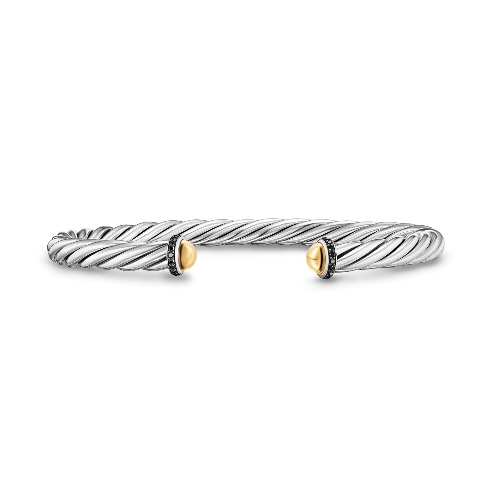 David Yurman Cable Cuff Bracelet In Sterling Silver With 14ct Yellow Gold And Black Diamonds, 6mm David Yurman Cable Cuff Bracelet In Sterling Silver With 14ct Yellow Gold And Black Diamonds, 6mm