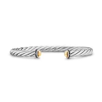 David Yurman Cable Cuff Bracelet In Sterling Silver With 14ct Yellow Gold And Black Diamonds, 6mm