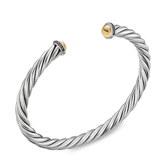David Yurman Cable Cuff Bracelet In Sterling Silver With 14ct Yellow Gold And Black Diamonds, 6mm