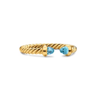 David Yurman Micro Cablespira® Flex Open Ring In 18ct Yellow Gold With Blue Topaz, 2.5mm David Yurman Micro Cablespira® Flex Open Ring In 18ct Yellow Gold With Blue Topaz, 2.5mm