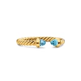 David Yurman Micro Cablespira® Flex Open Ring In 18ct Yellow Gold With Blue Topaz, 2.5mm - Ring Size M
