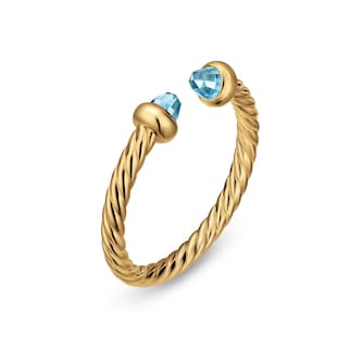David Yurman Micro Cablespira® Flex Open Ring In 18ct Yellow Gold With Blue Topaz, 2.5mm David Yurman Micro Cablespira® Flex Open Ring In 18ct Yellow Gold With Blue Topaz, 2.5mm