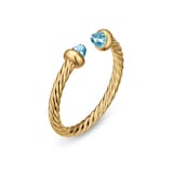 David Yurman Micro Cablespira® Flex Open Ring In 18ct Yellow Gold With Blue Topaz, 2.5mm - Ring Size M