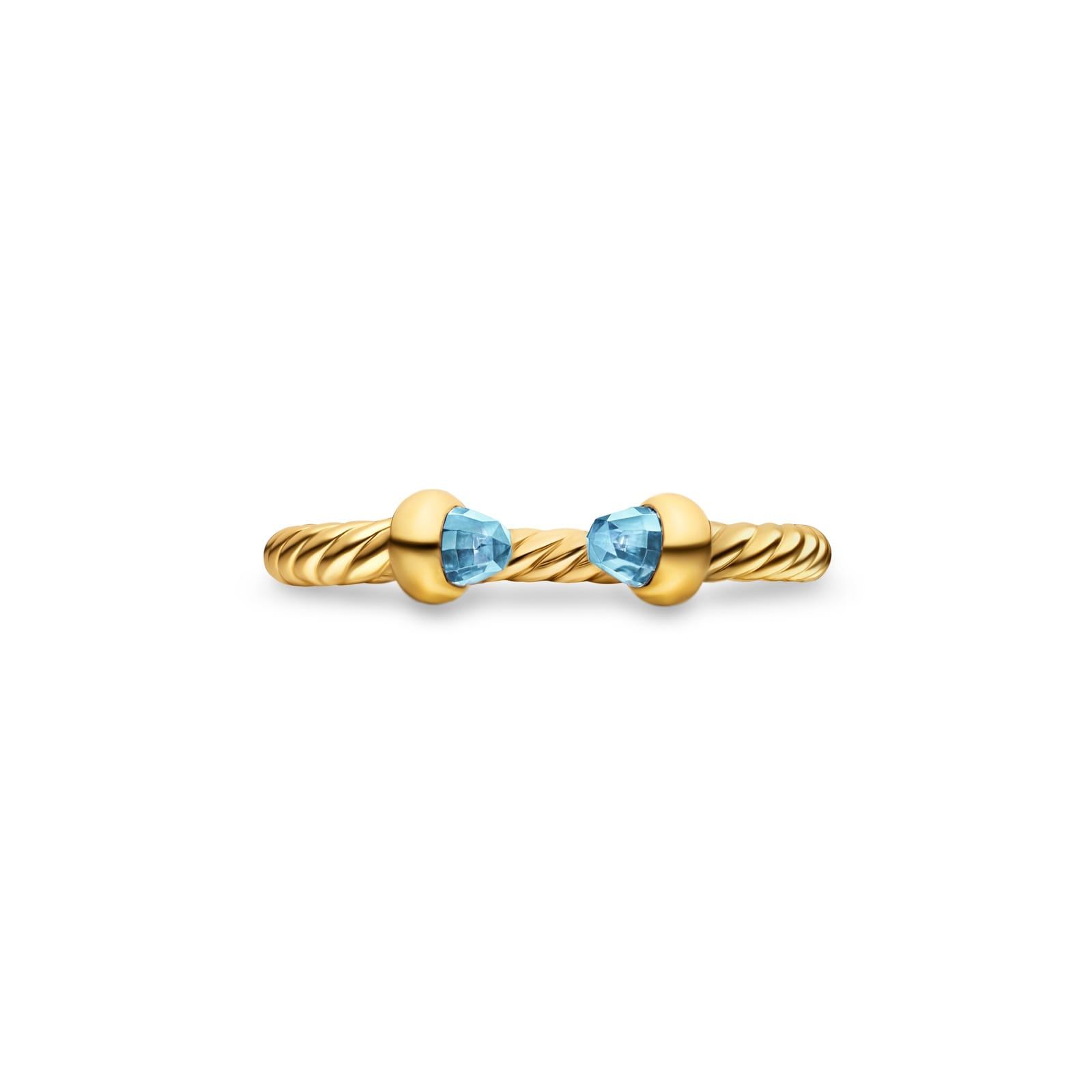 David Yurman Micro Cablespira® Flex Open Ring In 18ct Yellow Gold With Blue Topaz, 2.5mm David Yurman Micro Cablespira® Flex Open Ring In 18ct Yellow Gold With Blue Topaz, 2.5mm