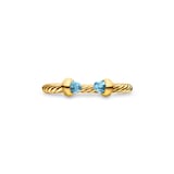 David Yurman Micro Cablespira® Flex Open Ring In 18ct Yellow Gold With Blue Topaz, 2.5mm - Ring Size M