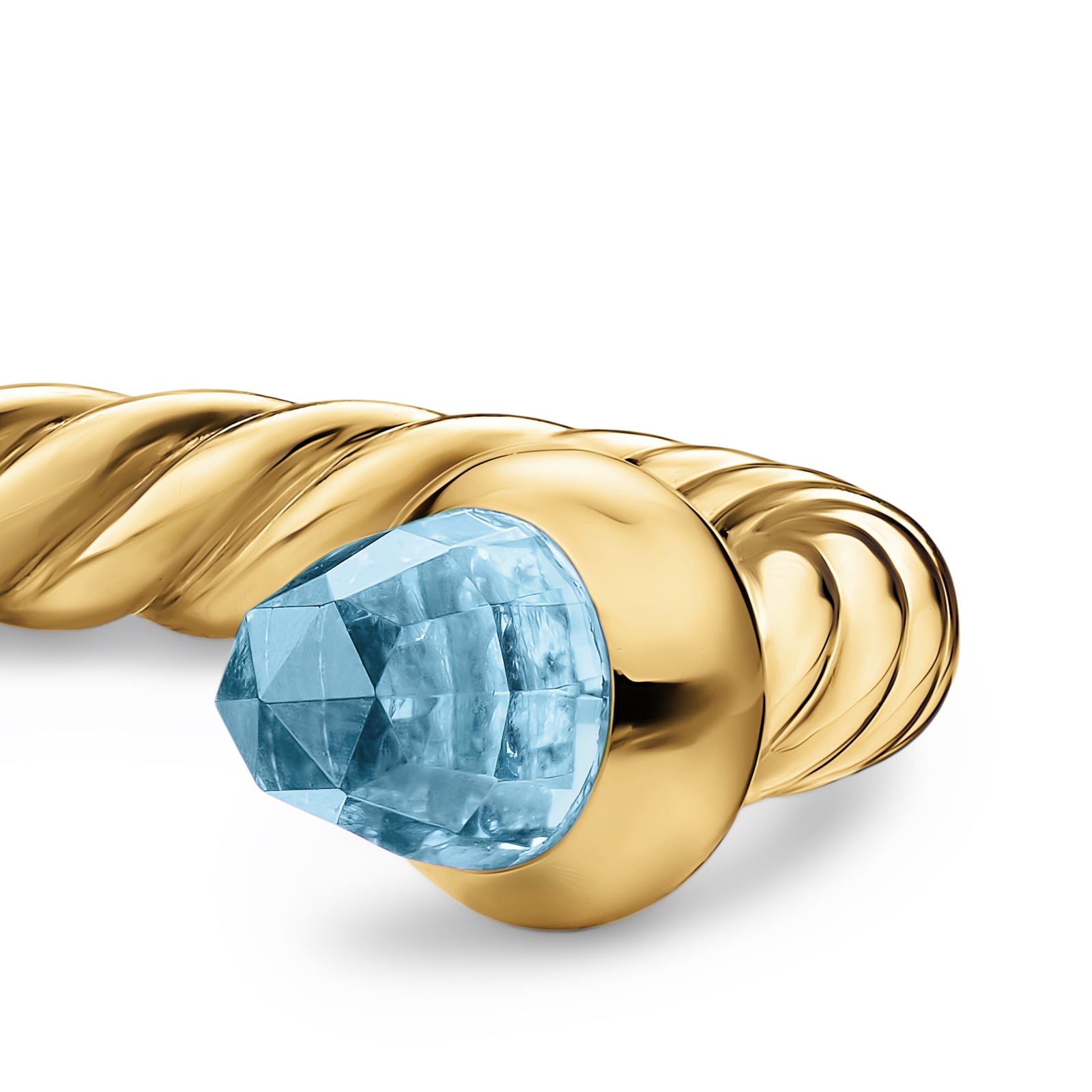 David Yurman Micro Cablespira® Flex Open Ring In 18ct Yellow Gold With Blue Topaz, 2.5mm David Yurman Micro Cablespira® Flex Open Ring In 18ct Yellow Gold With Blue Topaz, 2.5mm