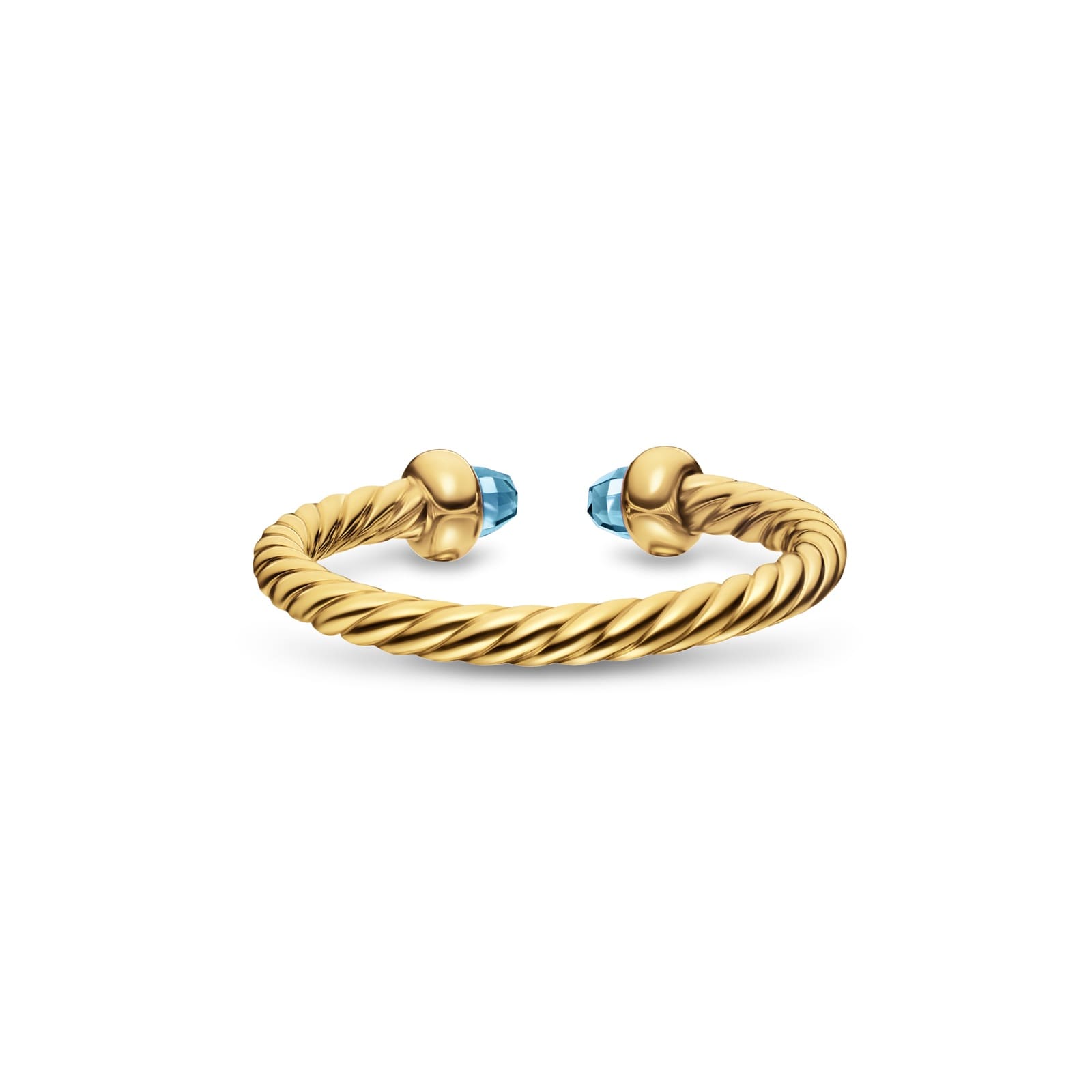 David Yurman Micro Cablespira® Flex Open Ring In 18ct Yellow Gold With Blue Topaz, 2.5mm David Yurman Micro Cablespira® Flex Open Ring In 18ct Yellow Gold With Blue Topaz, 2.5mm