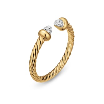 David Yurman Micro Cablespira® Flex Open Ring In 18ct Yellow Gold With Pavé Diamond Domes, 2.5mm David Yurman Micro Cablespira® Flex Open Ring In 18ct Yellow Gold With Pavé Diamond Domes, 2.5mm