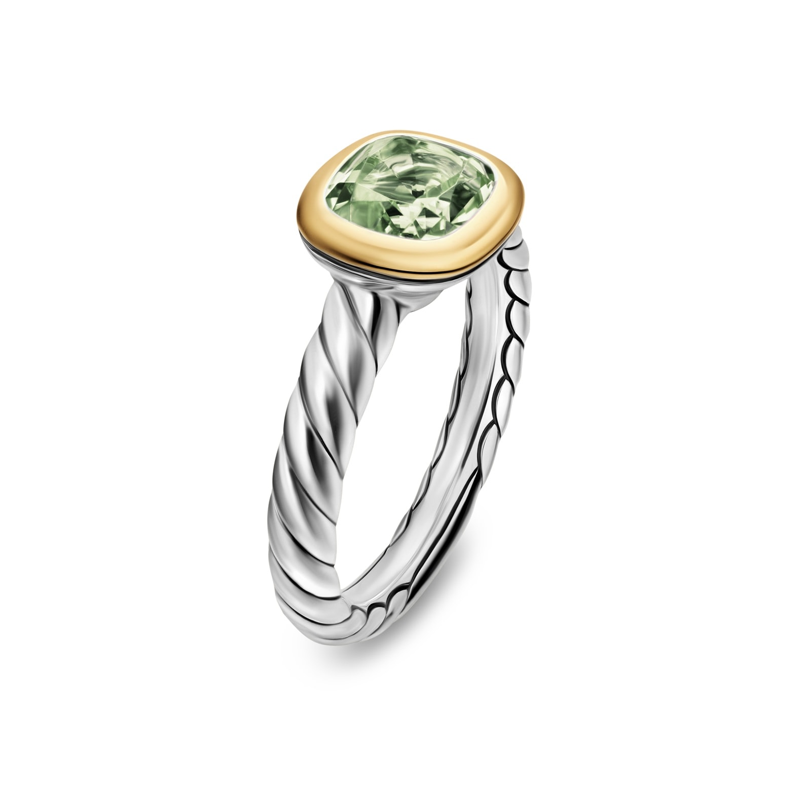 David Yurman DY Mercer® Stone Ring In Sterling Silver With 18ct Yellow Gold And Prasiolite, 7mm