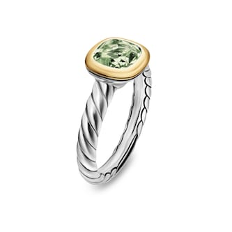 David Yurman DY Mercer® Stone Ring In Sterling Silver With 18ct Yellow Gold And Prasiolite, 7mm