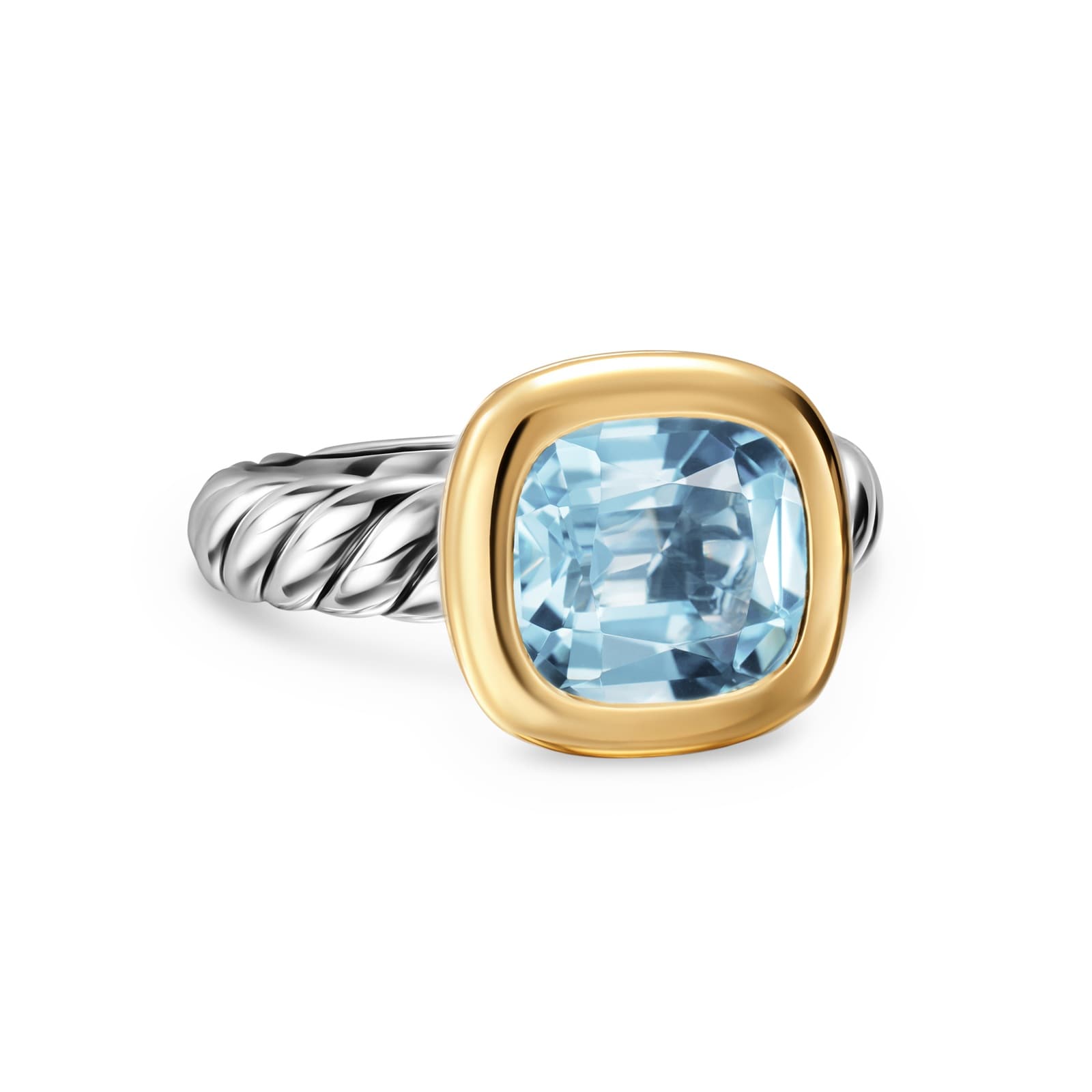 David Yurman DY Mercer® Stone Ring In Sterling Silver With 18ct Yellow Gold And Blue Topaz, 10mm