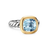 David Yurman DY Mercer® Stone Ring In Sterling Silver With 18ct Yellow Gold And Blue Topaz, 10mm
