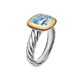 David Yurman DY Mercer® Stone Ring In Sterling Silver With 18ct Yellow Gold And Blue Topaz, 10mm