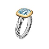 David Yurman DY Mercer® Stone Ring In Sterling Silver With 18ct Yellow Gold And Blue Topaz, 10mm