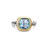 David Yurman DY Mercer® Stone Ring In Sterling Silver With 18ct Yellow Gold And Blue Topaz, 10mm