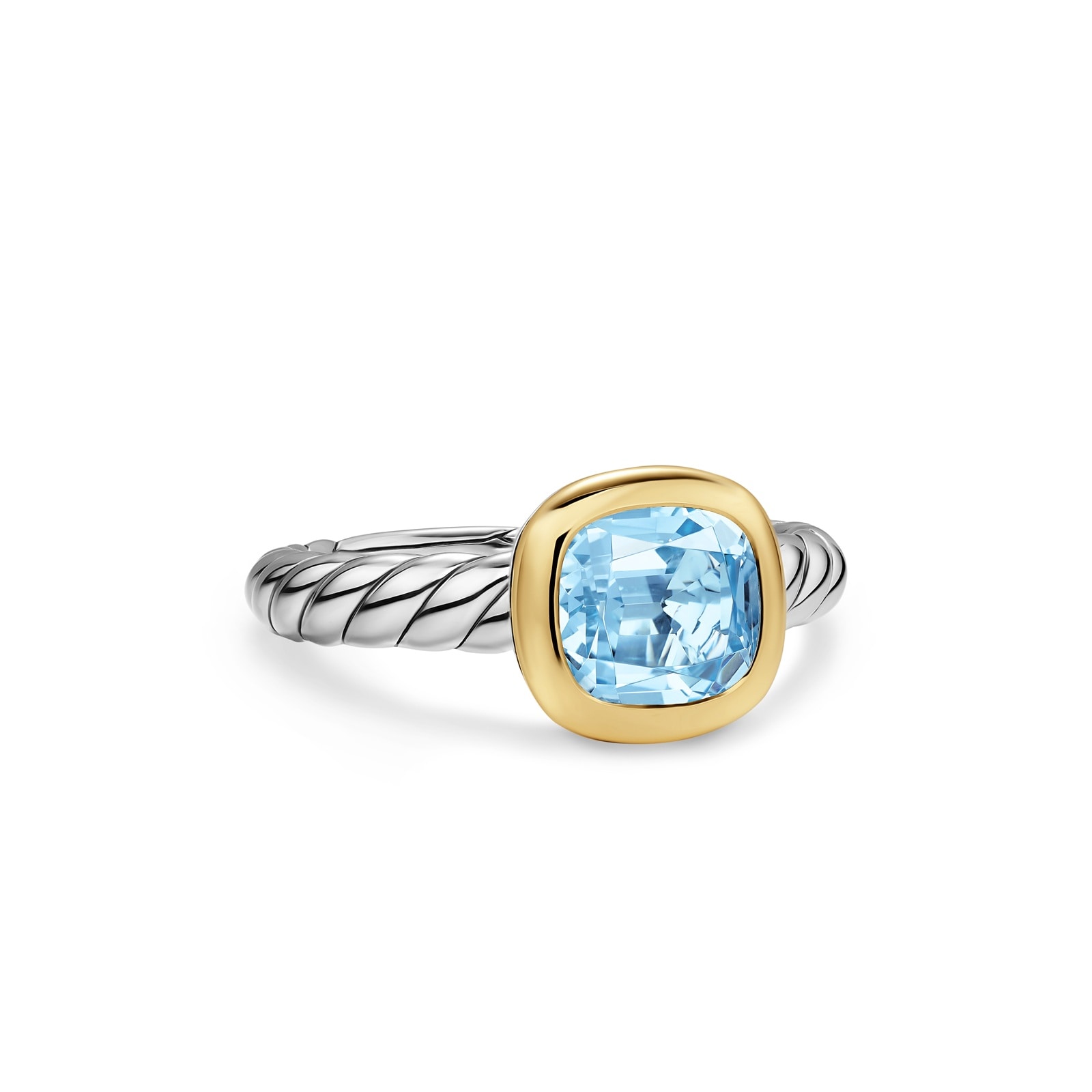 David Yurman DY Mercer® Stone Ring In Sterling Silver With 18ct Yellow Gold And Sky Blue Topaz, 7mm