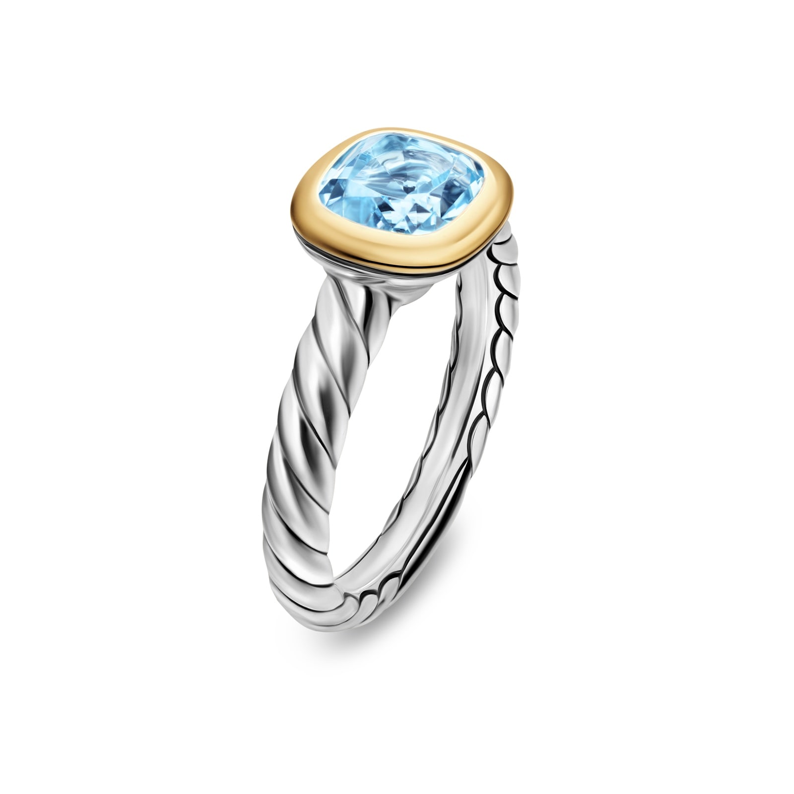 David Yurman DY Mercer® Stone Ring In Sterling Silver With 18ct Yellow Gold And Sky Blue Topaz, 7mm