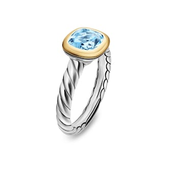 David Yurman DY Mercer® Stone Ring In Sterling Silver With 18ct Yellow Gold And Sky Blue Topaz, 7mm