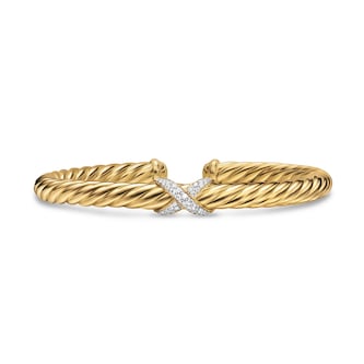 David Yurman Cablespira X Flex Bracelet In 18ct Yellow Gold With Diamonds, 6mm - Size Medium David Yurman Cablespira X Flex Bracelet In 18ct Yellow Gold With Diamonds, 6mm - Size Medium