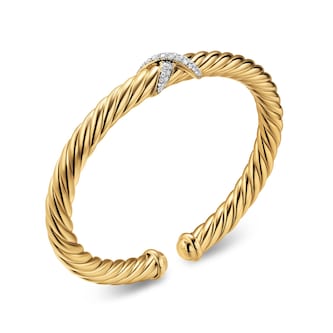 David Yurman Cablespira X Flex Bracelet In 18ct Yellow Gold With Diamonds, 6mm - Size Medium David Yurman Cablespira X Flex Bracelet In 18ct Yellow Gold With Diamonds, 6mm - Size Medium