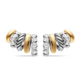 David Yurman DY Mercer® Multi Hoop Climber Earrings In Sterling Silver With 18ct Yellow Gold And Diamonds, 20.6mm David Yurman DY Mercer® Multi Hoop Climber Earrings In Sterling Silver With 18ct Yellow Gold And Diamonds, 20.6mm