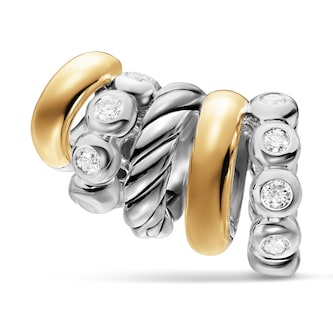 David Yurman DY Mercer® Multi Hoop Climber Earrings In Sterling Silver With 18ct Yellow Gold And Diamonds, 20.6mm David Yurman DY Mercer® Multi Hoop Climber Earrings In Sterling Silver With 18ct Yellow Gold And Diamonds, 20.6mm
