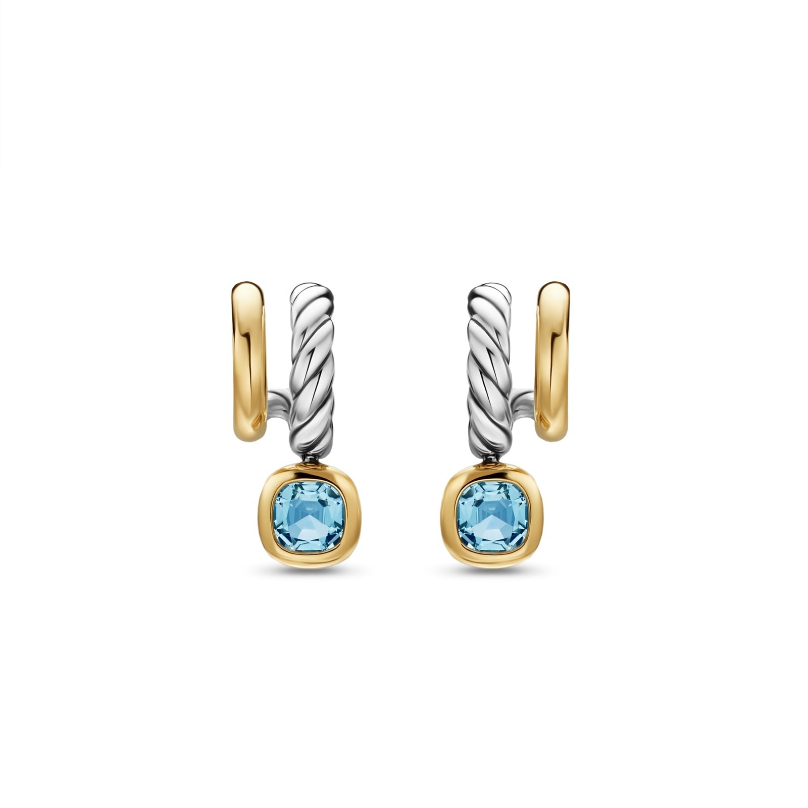 David Yurman DY Mercer® Two Row Drop Earrings In Sterling Silver With 18ct Yellow Gold And Sky Blue Topaz, 19.5mm David Yurman DY Mercer® Two Row Drop Earrings In Sterling Silver With 18ct Yellow Gold And Sky Blue Topaz, 19.5mm