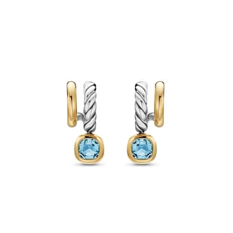 David Yurman DY Mercer® Two Row Drop Earrings In Sterling Silver With 18ct Yellow Gold And Sky Blue Topaz, 19.5mm David Yurman DY Mercer® Two Row Drop Earrings In Sterling Silver With 18ct Yellow Gold And Sky Blue Topaz, 19.5mm