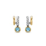 David Yurman DY Mercer® Two Row Drop Earrings In Sterling Silver With 18ct Yellow Gold And Sky Blue Topaz, 19.5mm