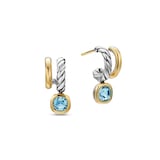 David Yurman DY Mercer® Two Row Drop Earrings In Sterling Silver With 18ct Yellow Gold And Sky Blue Topaz, 19.5mm