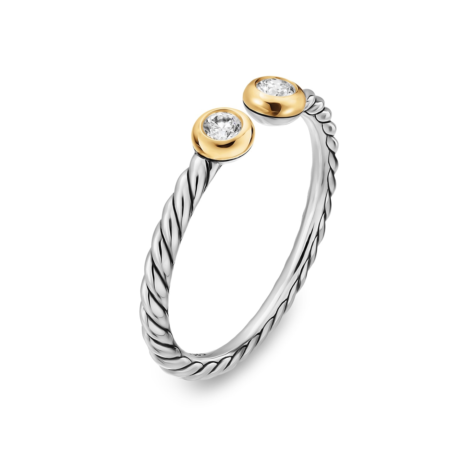 David Yurman Cable Open Round Ring In Sterling Silver With 14ct Yellow Gold And Diamonds, 3.9mm