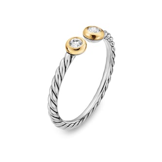 David Yurman Cable Open Round Ring In Sterling Silver With 14ct Yellow Gold And Diamonds, 3.9mm