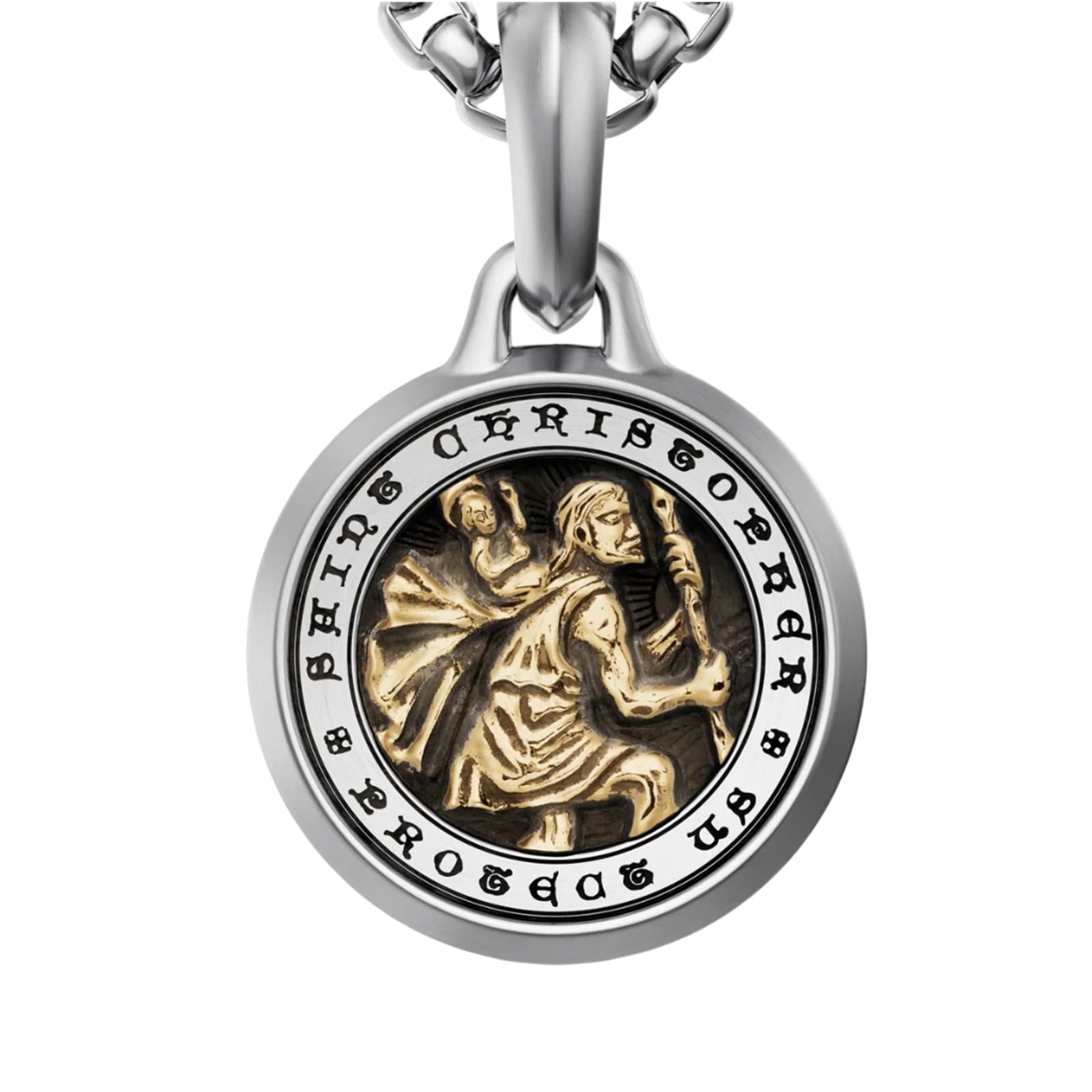 David Yurman St. Christopher Amulet In Sterling Silver And 14ct Yellow Gold, 21.2mm David Yurman St. Christopher Amulet In Sterling Silver And 14ct Yellow Gold, 21.2mm