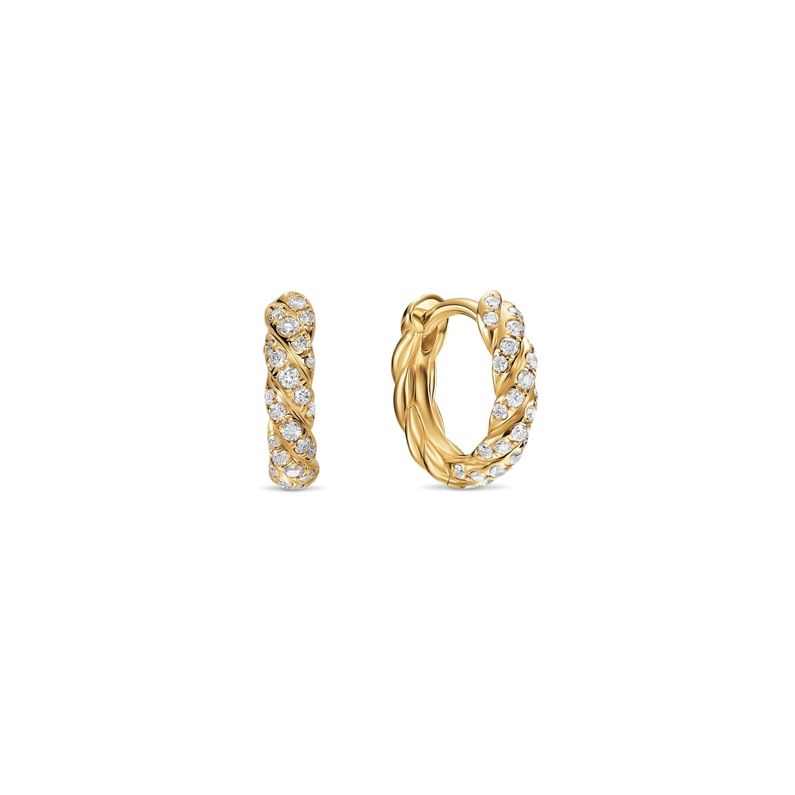 David Yurman Petite Pave Hoop Earrings In 18ct Yellow Gold With Diamonds, 10mm
