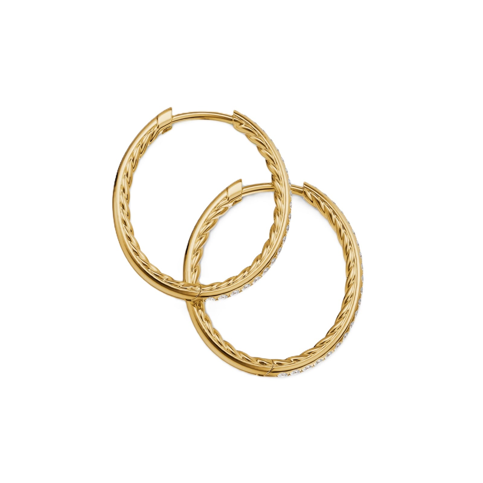 David Yurman Petite Pave Hoop Earrings In 18ct Yellow Gold With Diamonds, 19.3mm David Yurman Petite Pave Hoop Earrings In 18ct Yellow Gold With Diamonds, 19.3mm