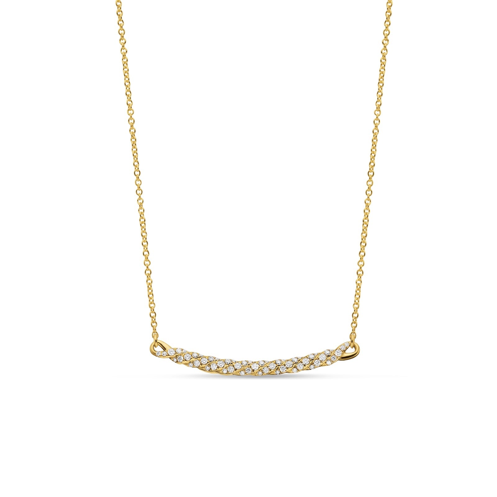 David Yurman Sculpted Cable Bar Necklace In 18ct Yellow Gold With Diamonds, 2.7mm David Yurman Sculpted Cable Bar Necklace In 18ct Yellow Gold With Diamonds, 2.7mm