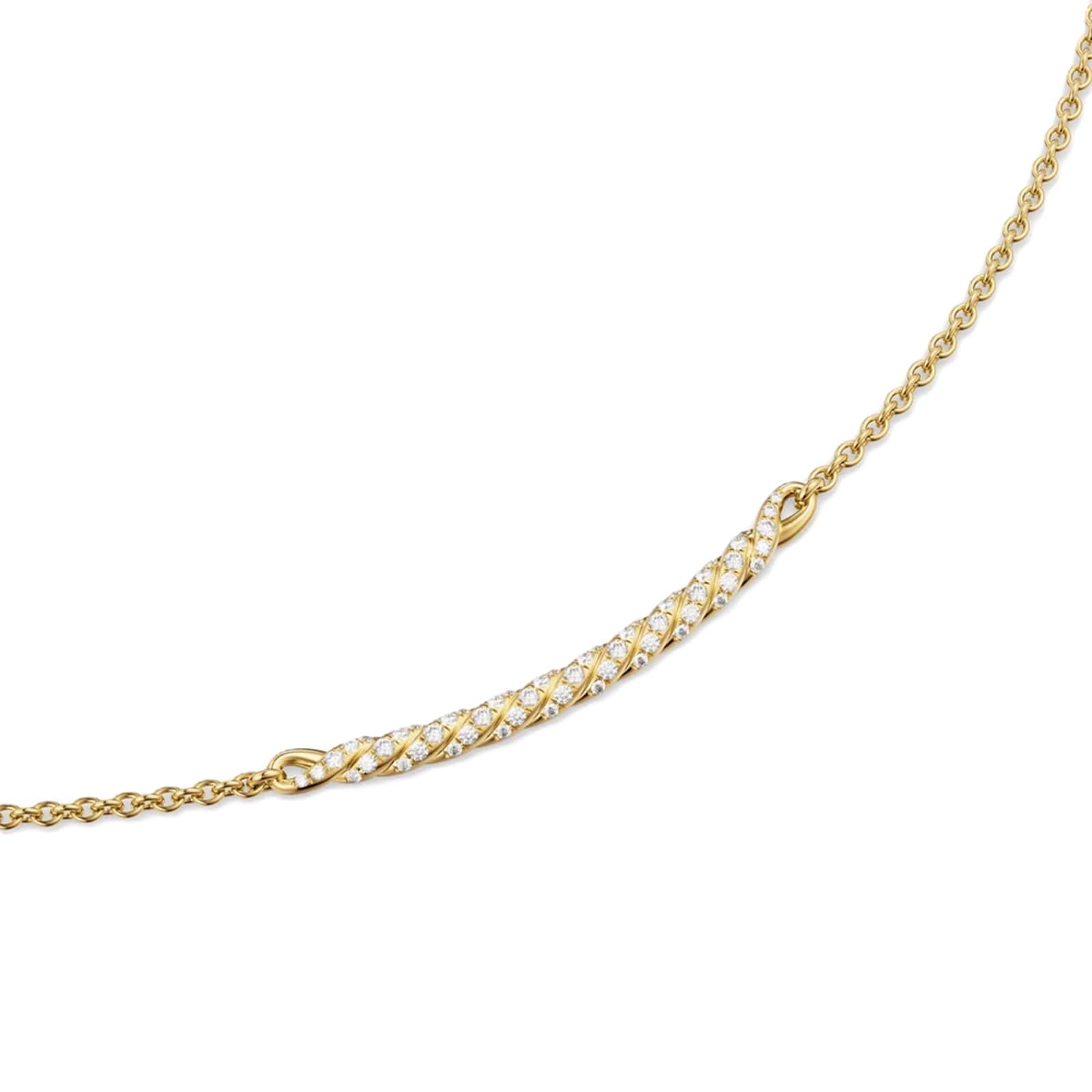 David Yurman Sculpted Cable Bar Necklace In 18ct Yellow Gold With Diamonds, 2.7mm David Yurman Sculpted Cable Bar Necklace In 18ct Yellow Gold With Diamonds, 2.7mm